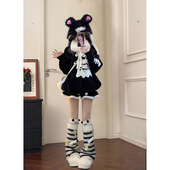 幽灵猫猫黑色毛衣宽松保暖毛茸茸圆领上衣 套装 短裙冬季 2024新款