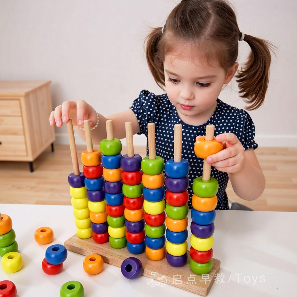 木质彩虹圈叠叠串珠早教计算架颜色对对碰趣味幼儿园宝宝益智玩具