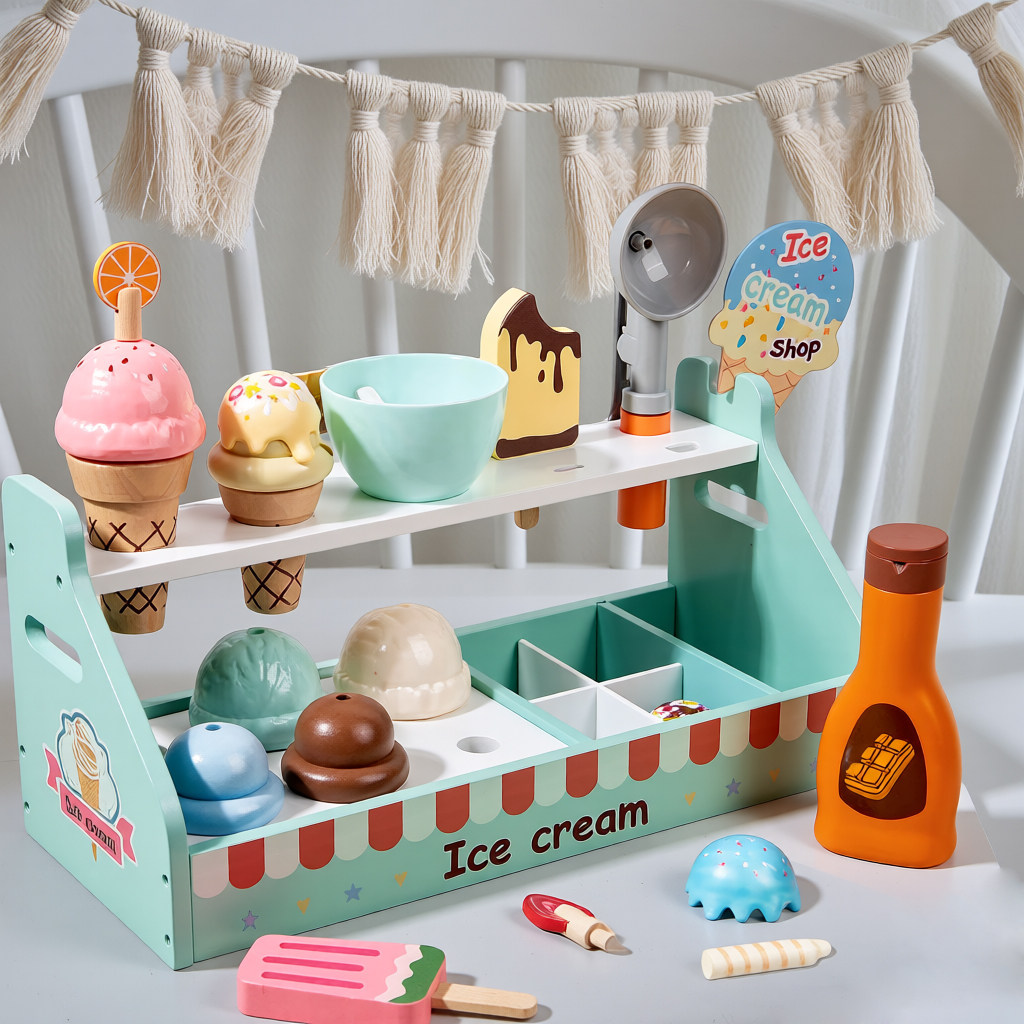 儿童亲子过家家挖勺冰淇淋球甜筒制作卖售机雪糕商店仿真玩具女孩
