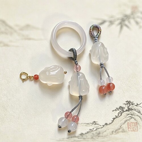 天然玉石玛瑙兔子挂件DIY配件手串吊坠隔珠手工饰品