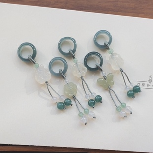 天然翡翠跑环手持无患子手串diy配件跑环 和田玉手工配饰小流苏