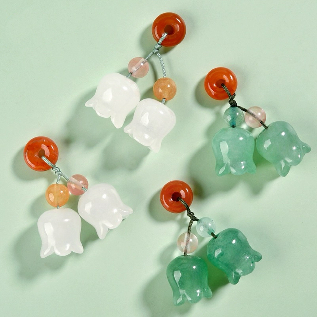 天然南红隔珠 铃兰花吊坠  白玉东陵玉小提溜手串手链手绳diy配件