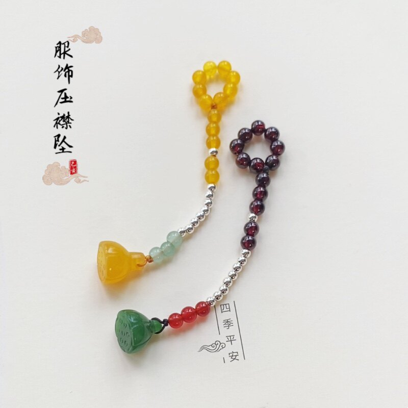 弹力圈款手工成品天然玛瑙复古旗袍压襟扣棉麻袍配饰玉莲蓬银饰品