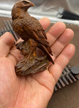 古玩杂项收藏老木雕鹰摆件实木雕刻飞禽动物家居装饰品工艺礼品