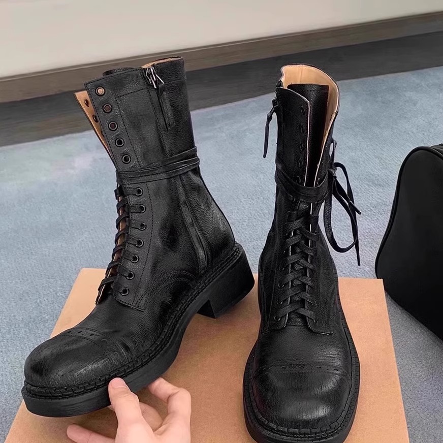 马丁靴女橡胶短靴系带