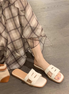 镂空软底一字拖鞋女夏天