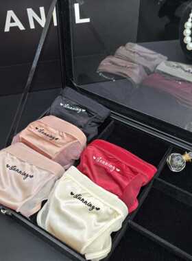 舒适包臀 欧美宫廷绸缎拼接女士内裤冰丝字母印花内裤女