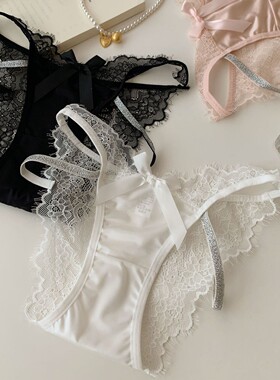 蕾丝性感内裤女亮闪闪钻饰三角裤纯欲内裤诱惑低腰半包臀丁字