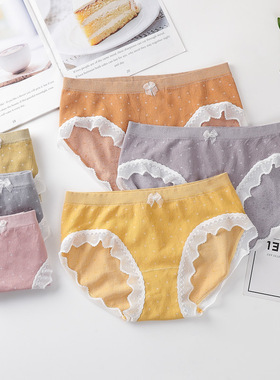 纯色简约中腰女士内裤女蝴蝶结舒适透气蕾丝边女士三角裤