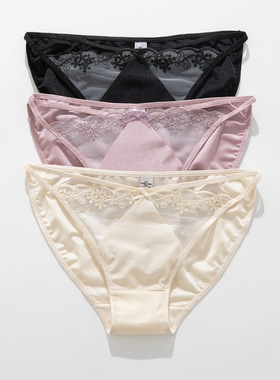 性感内裤女高光透明无痕冰丝中低腰高端刺绣花边日系三角裤