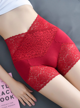 新款二合一性感蕾丝安全裤女士防走光高腰提臀收腹纯棉内裤女