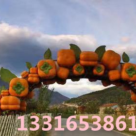 农业生态园玻璃钢柿子拱门创意大型百香果翠冠梨草莓卡通门头雕塑