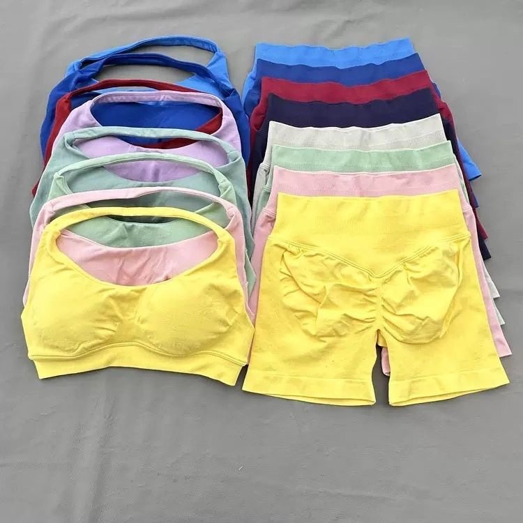 跨境DFYNE同款瑜伽服套装女无缝运动文胸背心短裤健身跑步运动