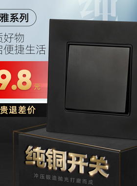 阿尔诺优雅全铜黑色开关插座一开带五孔暗装墙壁装饰面板家用家装