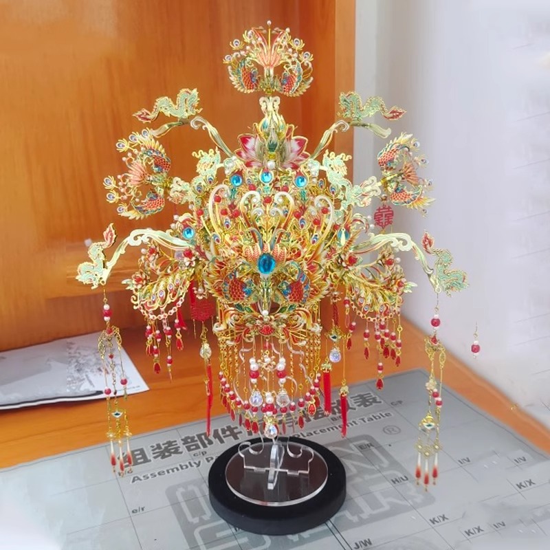 成品喜轿粉黛大凤冠金属拼图礼物