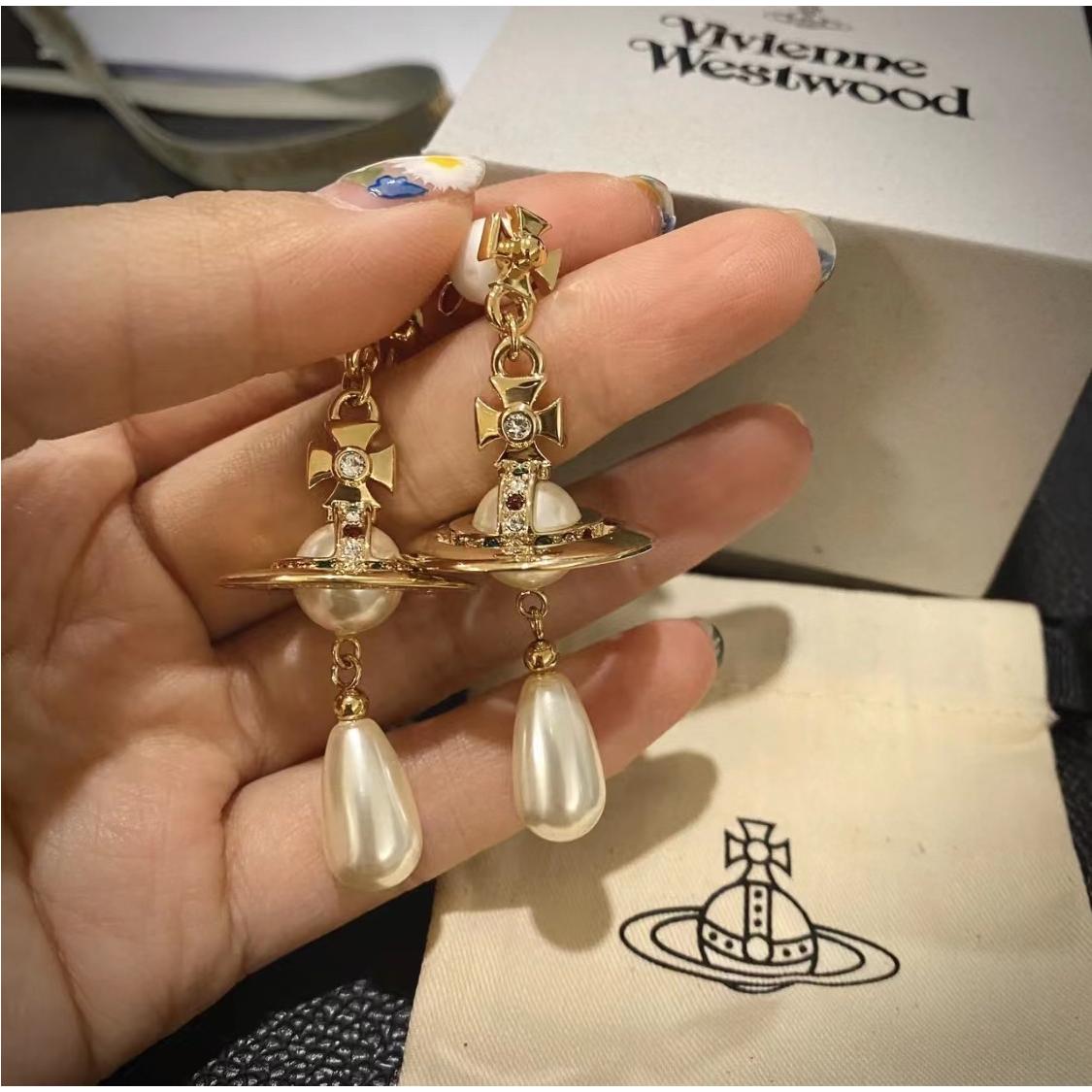 西太后薇薇安vivienne 金银色立体土星珍珠耳钉耳环 华丽防过敏女