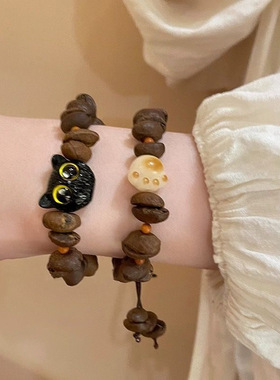 咖啡豆猫爪猫咪素圈编织绳手链女生气质个性手串闺蜜款手饰手绳