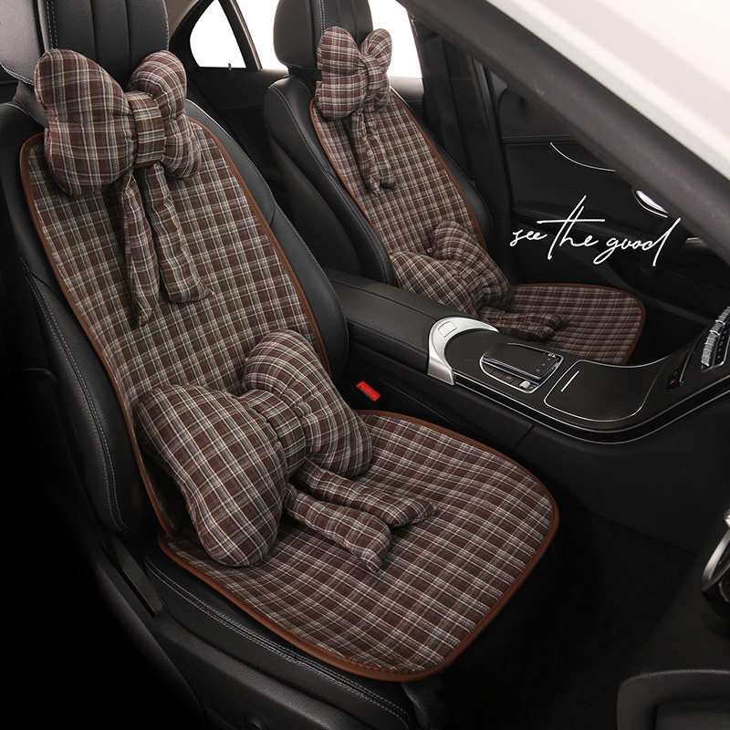 新款女神汽车坐垫四季通用半包座椅椅套复古格子座套女士车内座垫