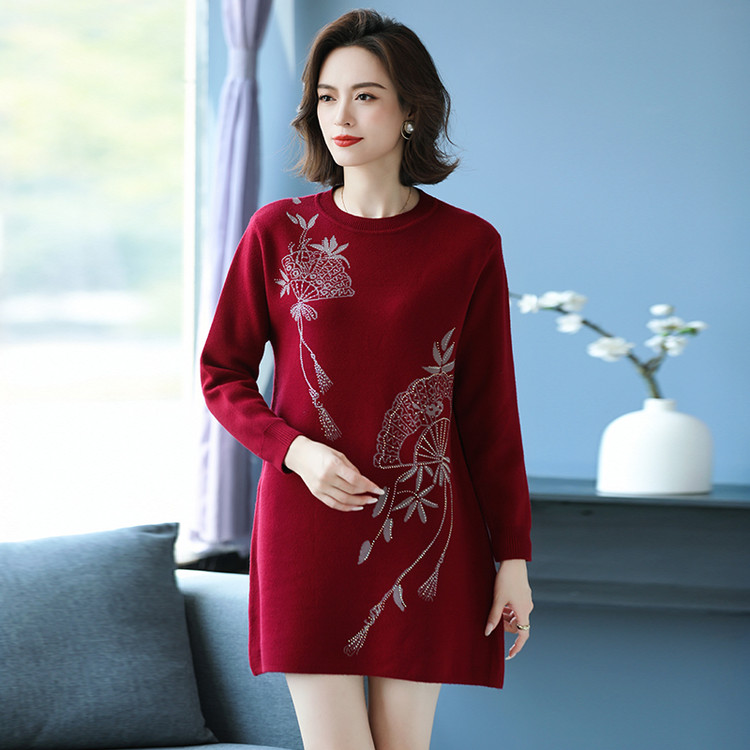 宽松大码中长款毛衣妈妈装打底衫