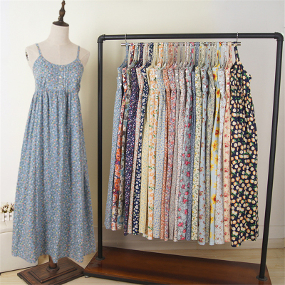 森系大摆裙纯棉碎花吊带厂家直销