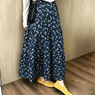 棉绸碎花半身裙女夏2026新款人造绵遮跨显瘦高腰A字连衣裙蛋糕裙