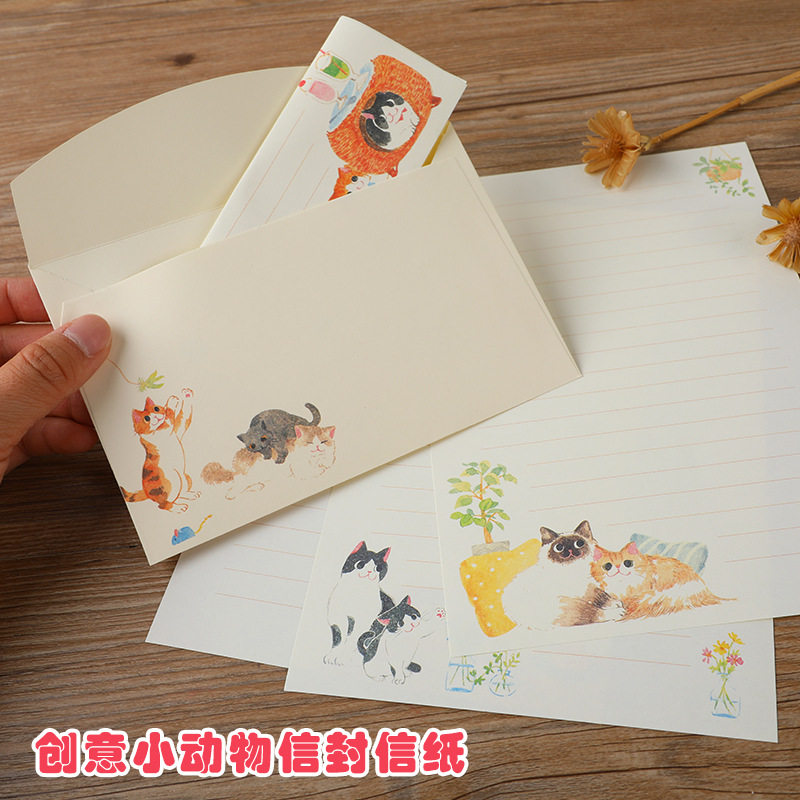猫咪信封信纸套装创意萌宠文具中国风小清新A5信笺可爱西式小贺卡