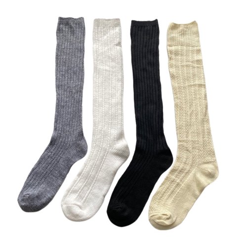 日单米黄色竖条纹款长筒袜