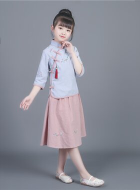 汉服儿童民国风改良旗袍学生古装