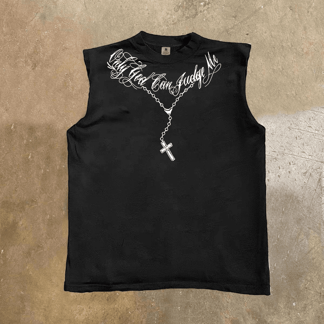 海外订单尾货~撤回外贸夏季潮流美式十字架坎肩纯棉背心男无袖t恤