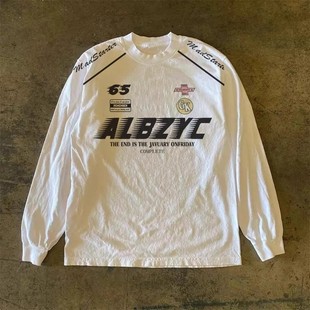 海外订单尾货 T恤男女百搭潮 撤回外贸港风纯棉圆领hiphop印花长袖