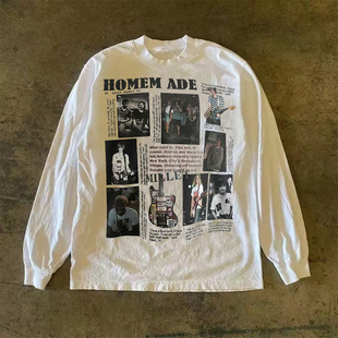 海外订单尾货~撤回外贸美式嘻哈重磅纯棉长袖t恤男女同款休闲上衣