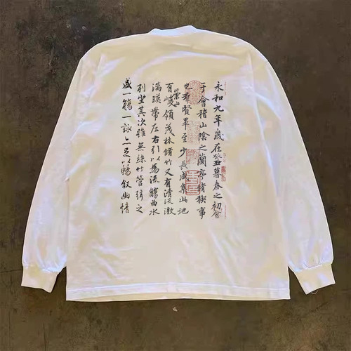 海外订单尾货~撤回外贸美式复古oversize纯棉长袖T恤男女同款上衣