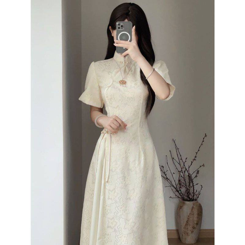 国风旗袍款连衣裙改良2025小个子新中式奥黛少女春夏蕾丝海云物志