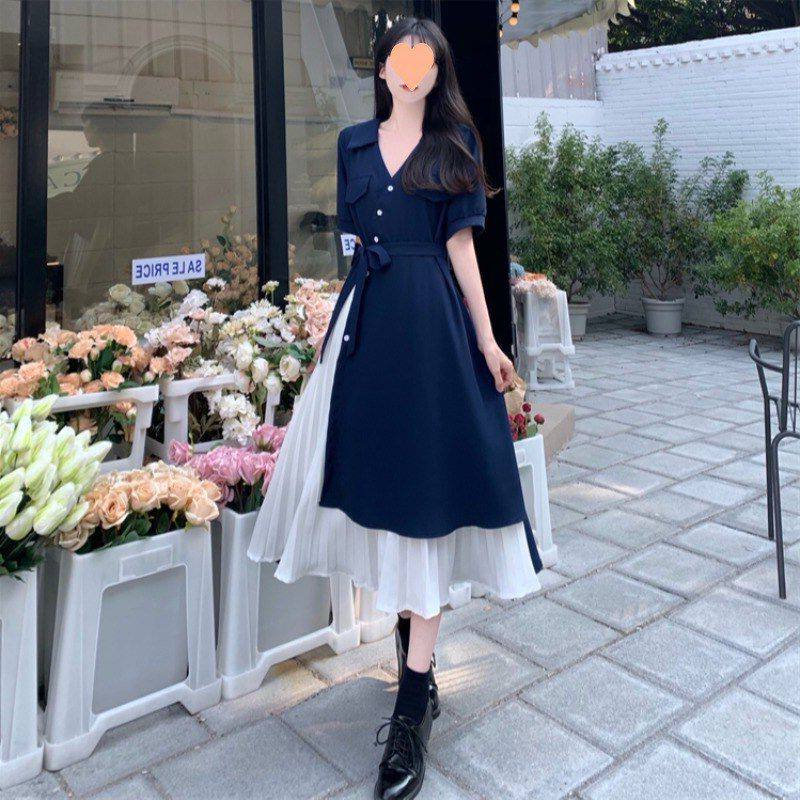 女夏季气质范领文艺假两件设计