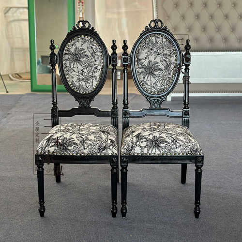 客厅家用雕花餐椅实木美式中古