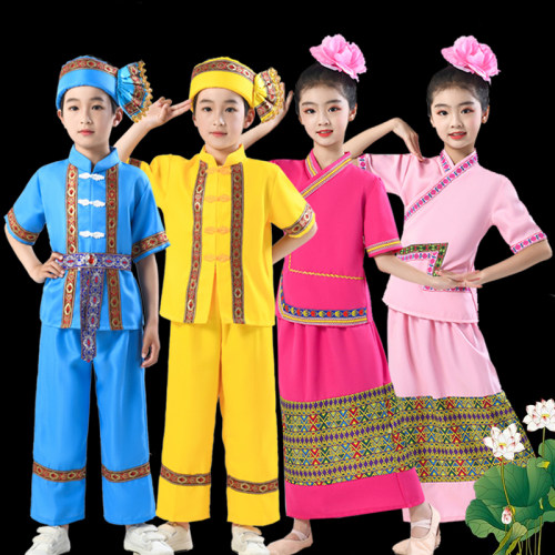新款夏季泰国泰式傣族男女演出服儿童六一少数民族葫芦丝表演舞蹈