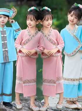 新款傣族儿童服装男童舞台表演服饰少数民族女童长裙舞蹈演出套装