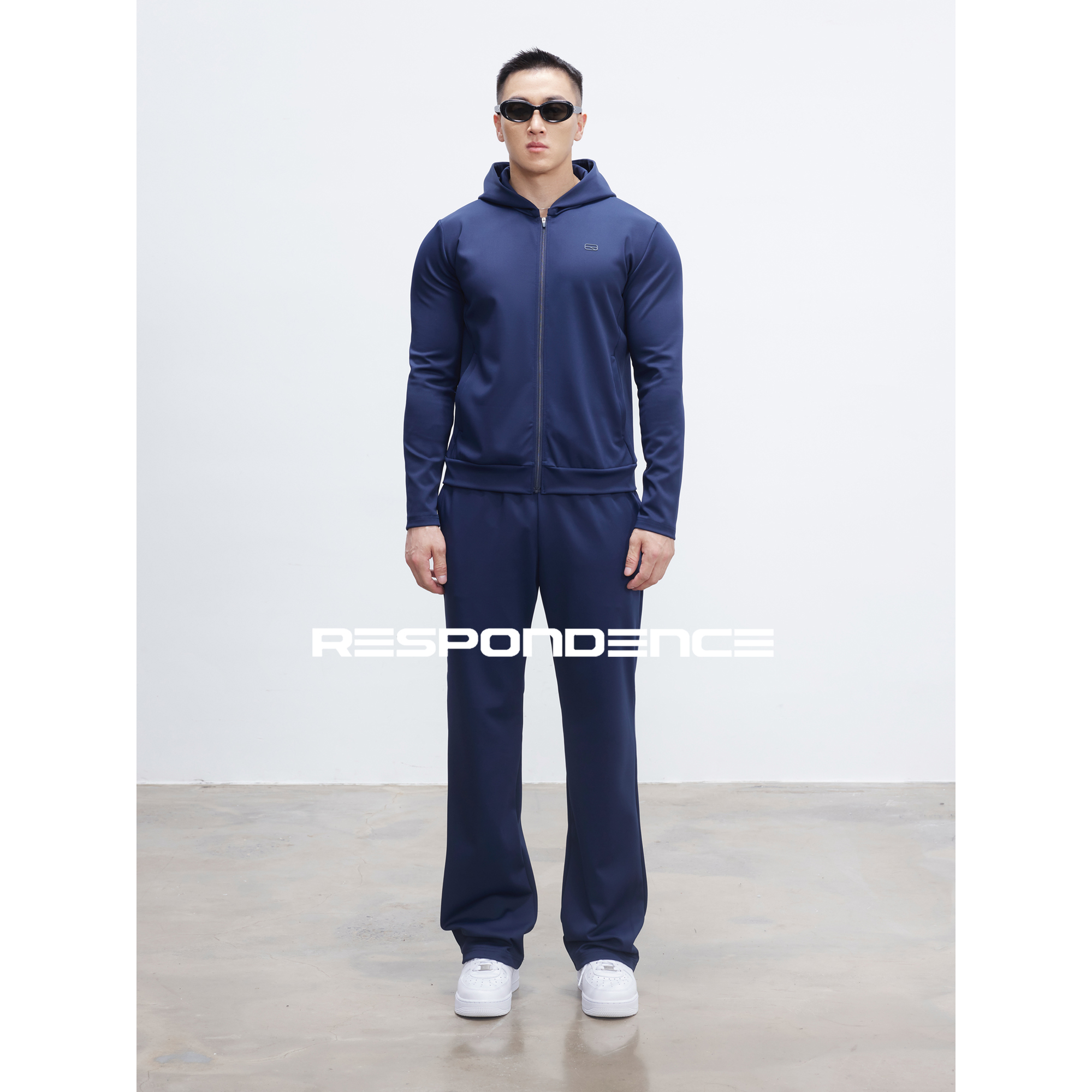 RESPONDENCE 加绒连帽紧身拉链运动卫衣套装秋冬直筒健身卫裤长裤