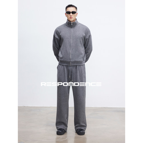 RESPONDENCE 休闲运动针织套装男款拉链卫衣立领外套直筒宽松卫裤