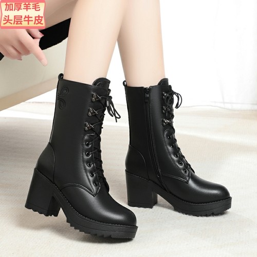 冬季保暖加绒羊毛真皮马丁靴