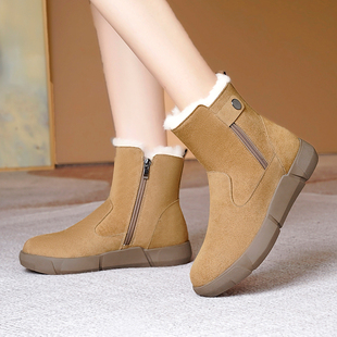 靴子真皮加绒加厚羊毛大棉鞋 皮毛一体平底雪地靴女 新款 2026年冬季