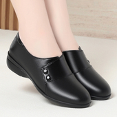 2025春秋新款 中老年妈妈鞋 真皮单鞋 软底软面舒适平底防滑女士皮鞋