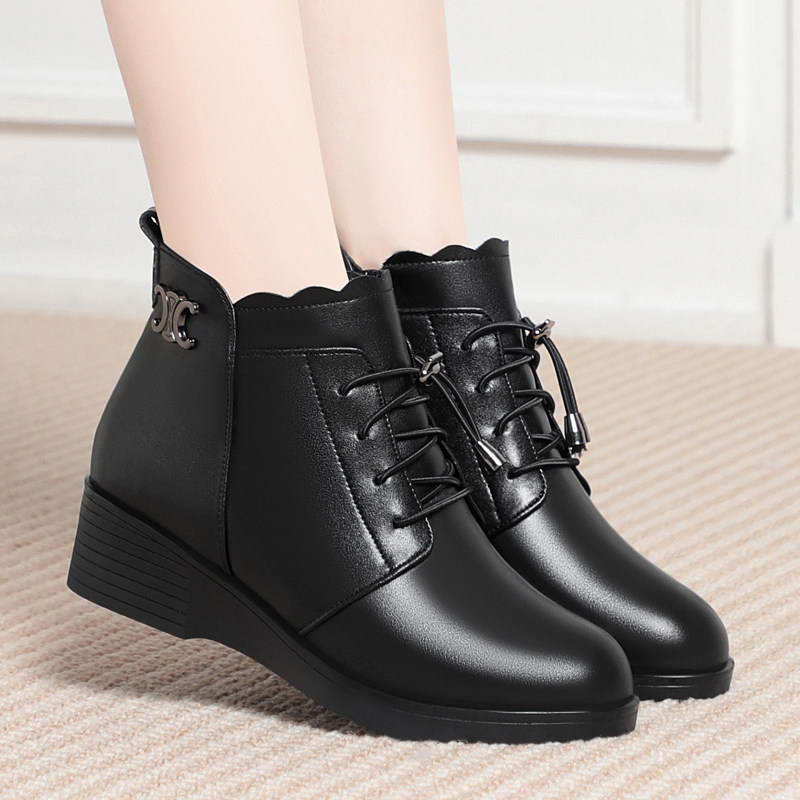2025新款真皮短靴女英伦风厚底马丁靴女秋冬加绒保暖棉鞋妈妈鞋子,女鞋,时装靴,淘宝优惠券,粉丝福利购,淘宝优惠卷