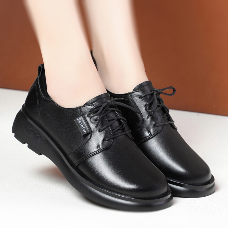 真皮平底厚底系带单鞋