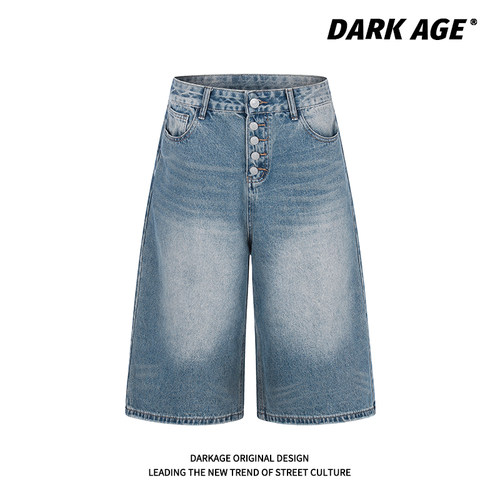 DARKAGE原创水洗做旧七分牛仔裤