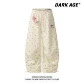 DARKAGE原创美式 宽松显瘦休闲裤 辣妹碎花满印抽绳挂件阔腿裤 女款