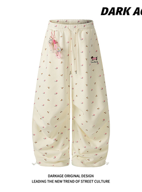 DARKAGE原创美式辣妹碎花满印抽绳挂件阔腿裤女款宽松显瘦休闲裤