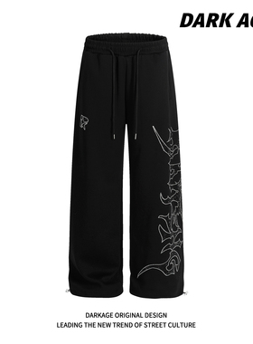 DARKAGE原创美式复古辣妹烫钻休闲裤女宽松显瘦百搭阔腿长裤子