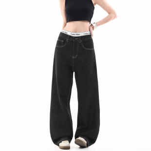 男女宽松直筒阔腿裤 DARKAGE原创美式 高街cleanfit丹宁原色牛仔裤