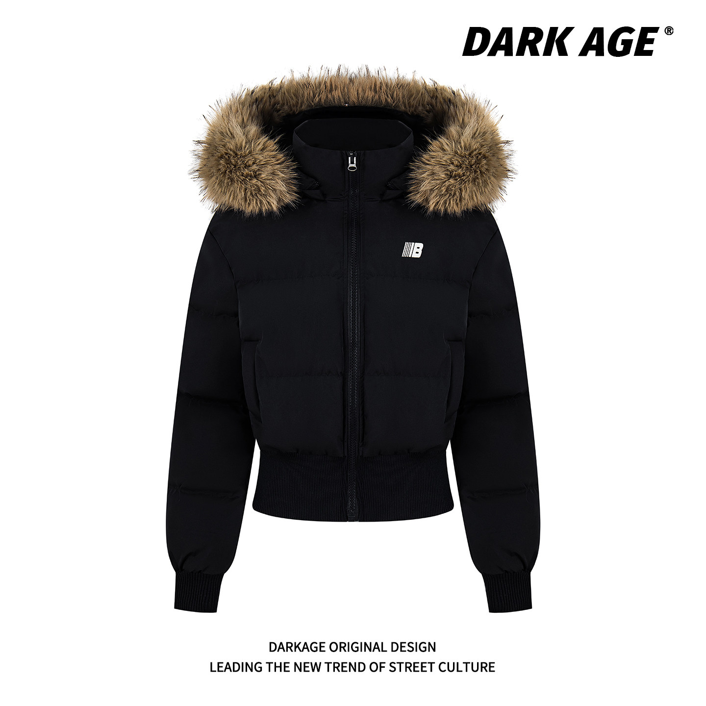 DARKAGE原创冬季短款毛领连帽棉服收腰显瘦高级感棉衣座山雕外套